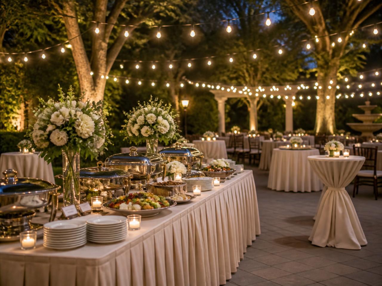 Outdoor catering setup with elegant table settings